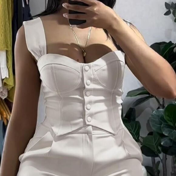 NIP Khaki Color Drop Tank With Pants Set Size S - Picture 2 of 5